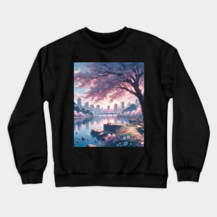 The Cherry Blossom and Lake - Anime Drawing Crewneck Sweatshirt